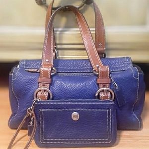 Coach Chelsea Pebble Leather Satchel w/matching wristlet F10887 Blue